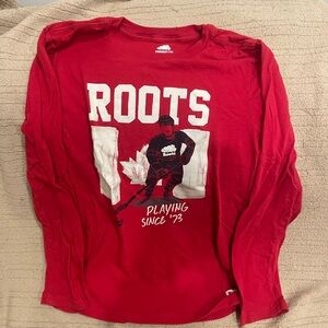 Boys XL Roots Kids' Red Long-Sleeve Hockey Graphic Tee
